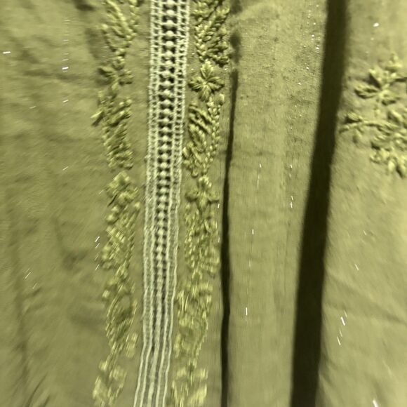 Rachel Zoe Peasant Top 2X Green Embroidered 3/4 Sleeve Boho Cottagecore NEW Line - Picture 7 of 11